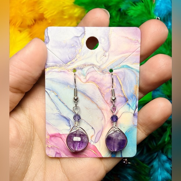 Jewelry - Amethyst Wire-Wrapped Earrings with Purple CZ Accents – Tarnish Resistant